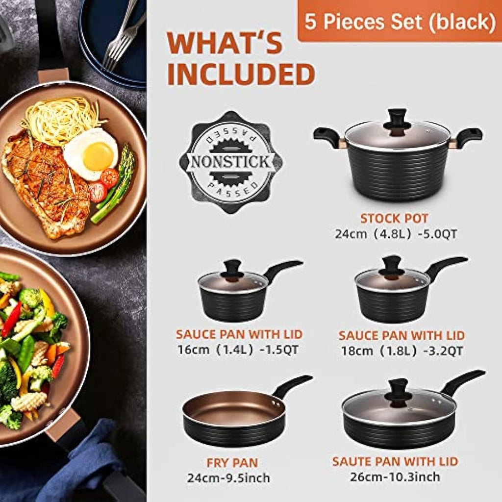 9-Piece Nonstick Cookware Set | Induction Kitchen Pots & Pans