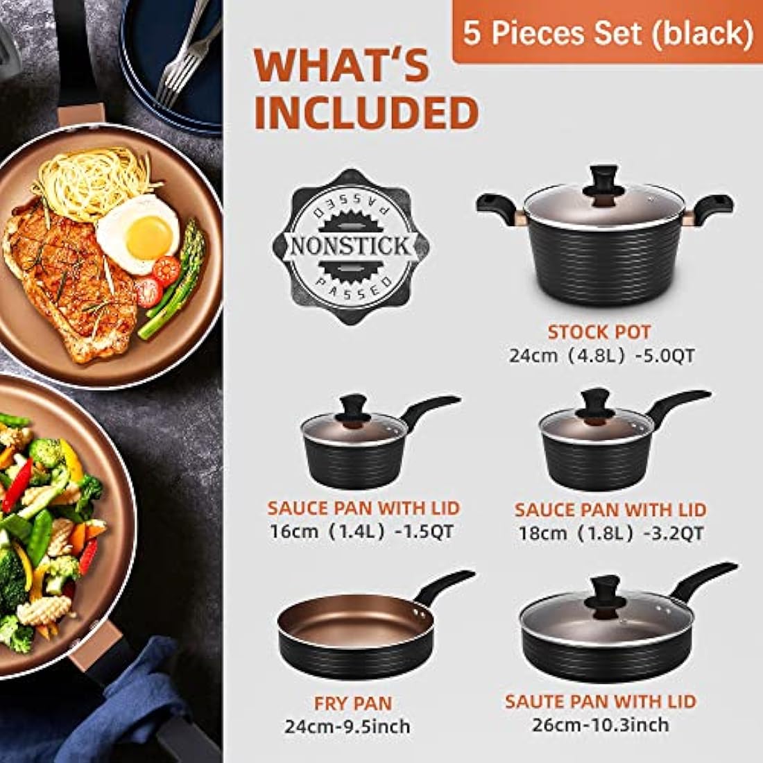 9-Piece Nonstick Cookware Set | Induction Kitchen Pots & Pans
