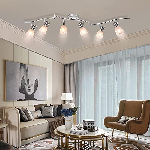Unikcst 6-Way LED Ceiling Spotlight Bar | Brushed Nickel & Glass