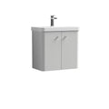 Nuie Core Wall Hung 2 Door Vanity Unit & Ceramic Basin - Gloss Grey Mist