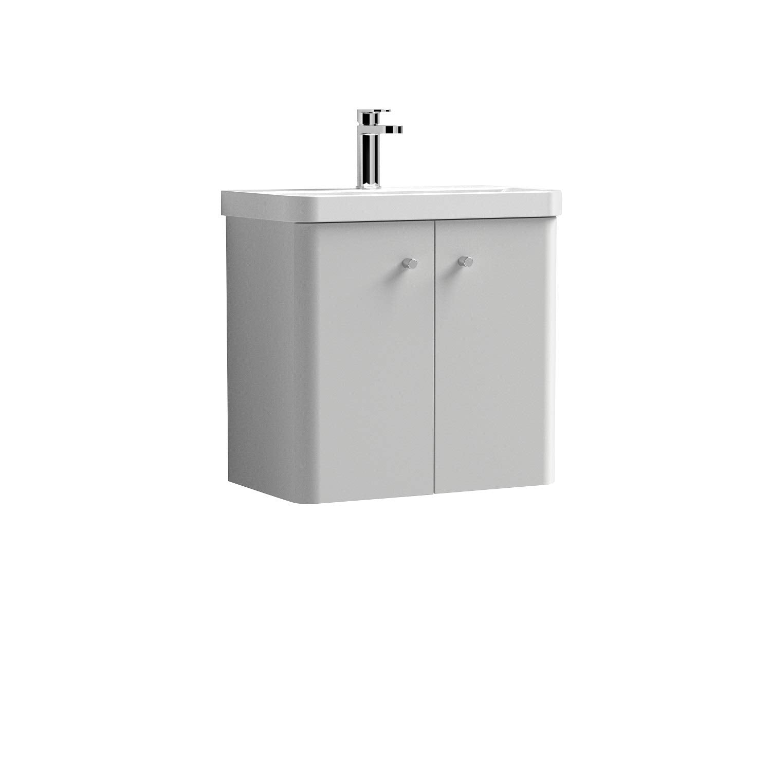 Nuie Core Wall Hung 2 Door Vanity Unit & Ceramic Basin - Gloss Grey Mist
