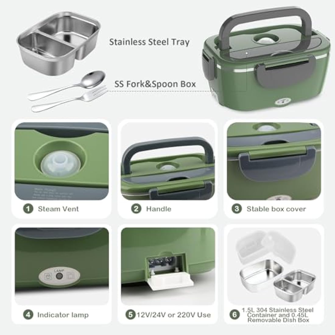 BYbrutek 100W Electric Lunch Box – 1.5L Stainless Steel Food Warmer