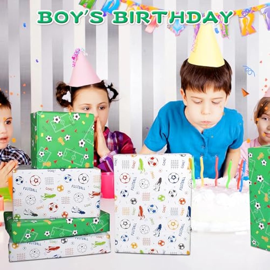 Football Birthday Wrapping Paper – 6 Sheets Soccer Gift Wrap Set