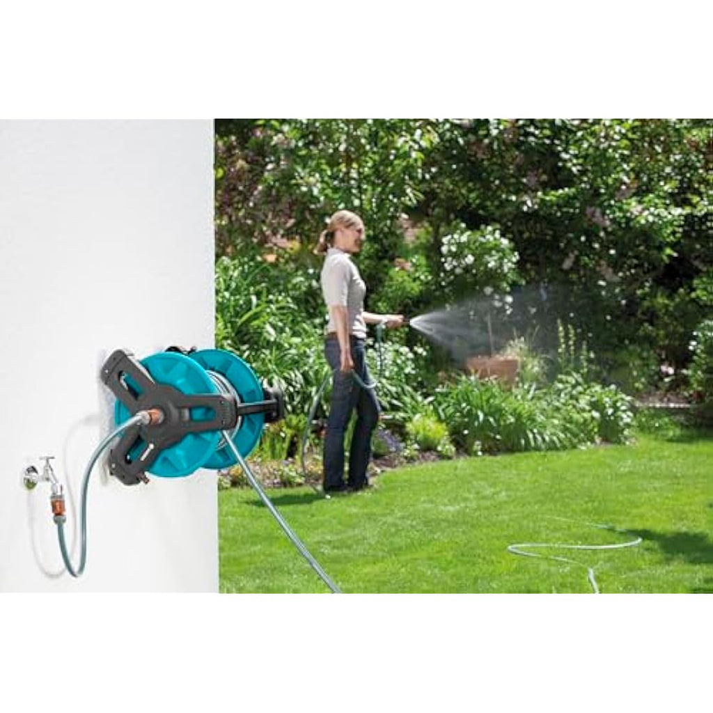 Gardena Classic Wall-Fixed Hose Reel 50 Set | 20m Hose & Spray Nozzle