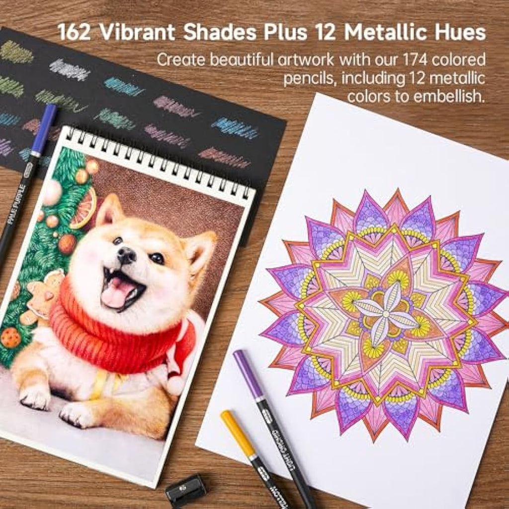 Shuttle Art 174 Professional Colouring Pencils Set with Sketch Pad
