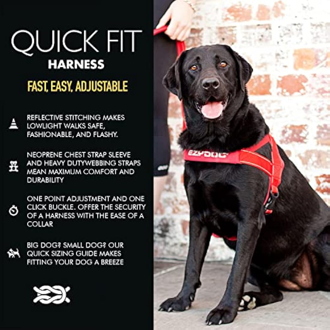EzyDog Quick Fit Dog Harness | Reflective No Pull Corduroy - Black, Large