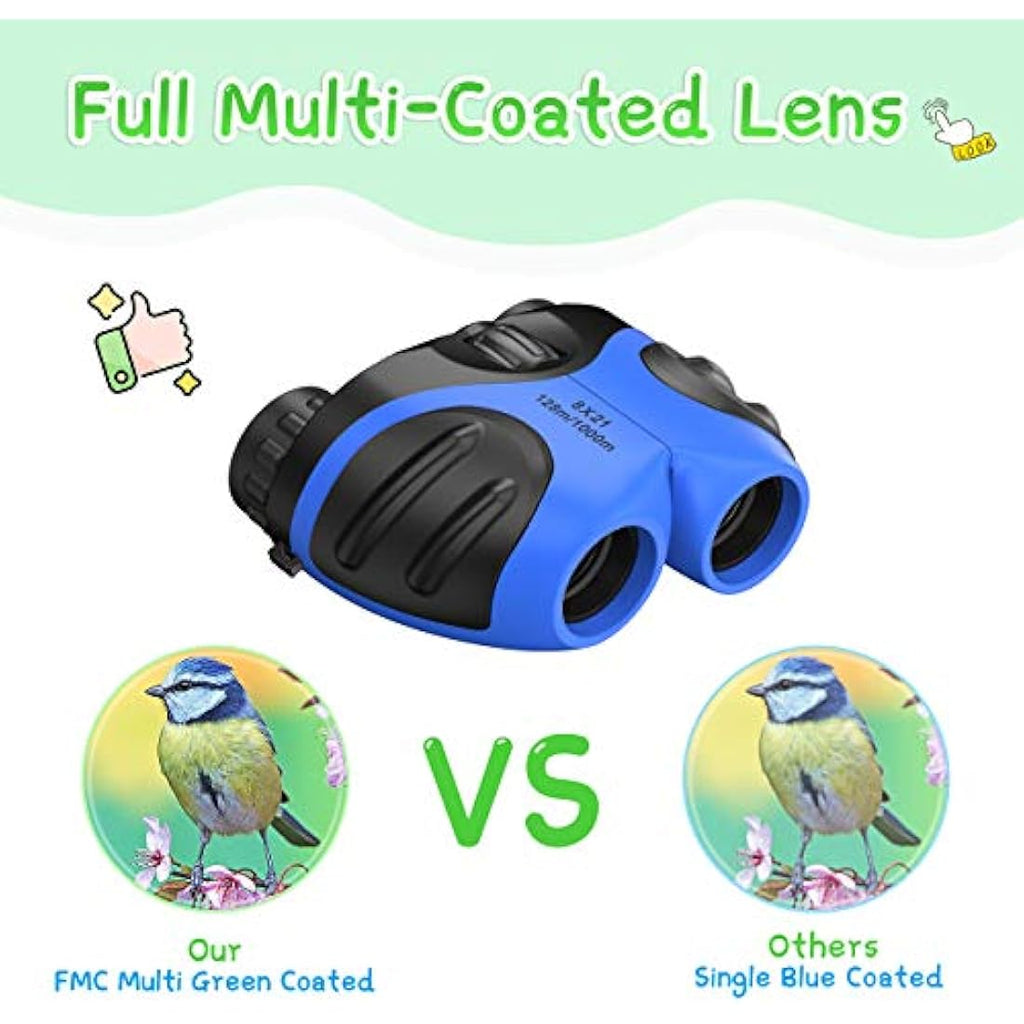 EUTOYZ Kids Binoculars – 8x21 Shockproof High Resolution Optics, Blue