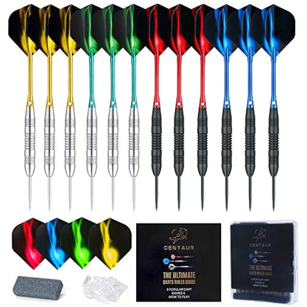 Centaur 12 Pack Steel Tip Darts - 22g Professional Metal Dart Set