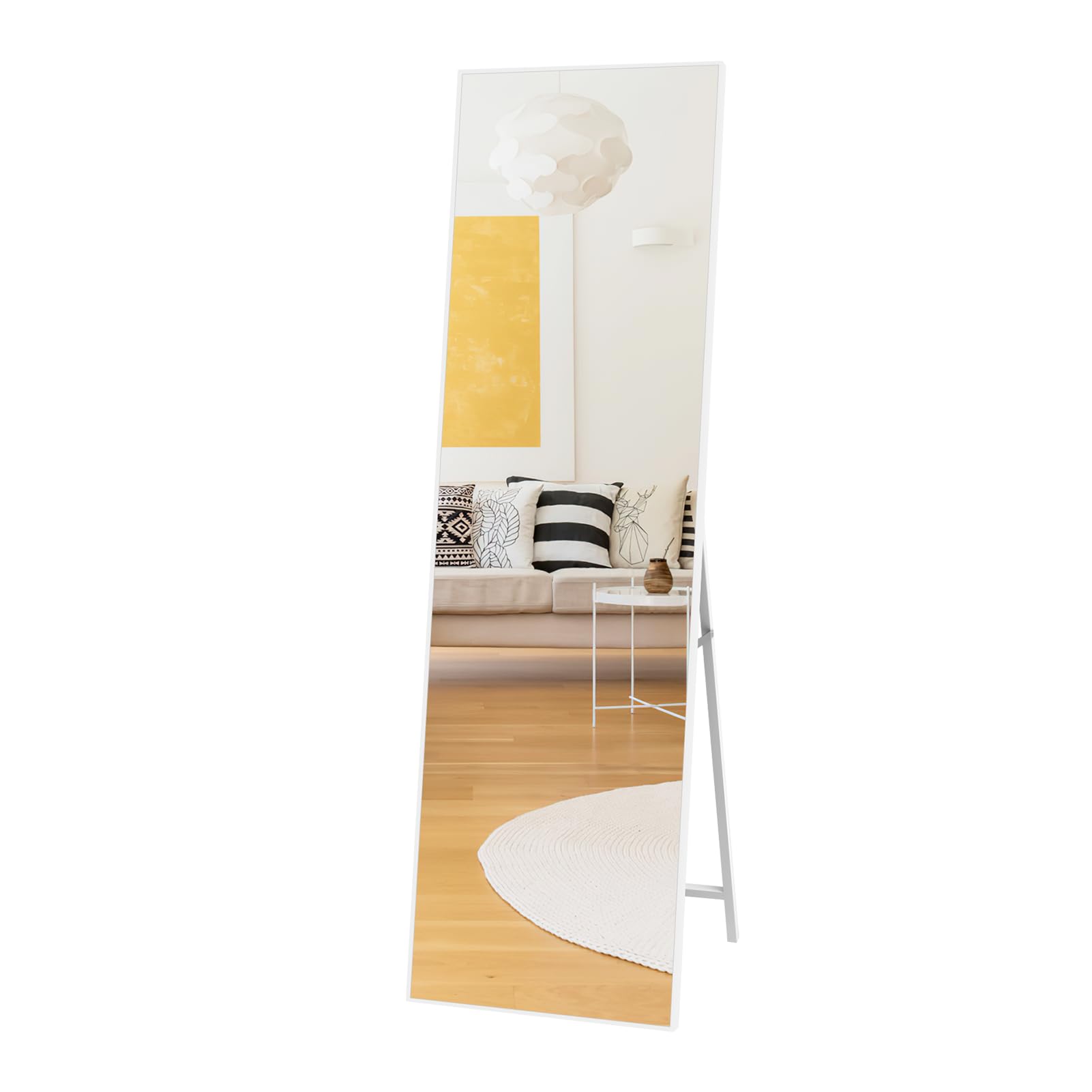 Hoikwo Full Length Mirror – 55x16 Standing or Wall Mounted White Frame