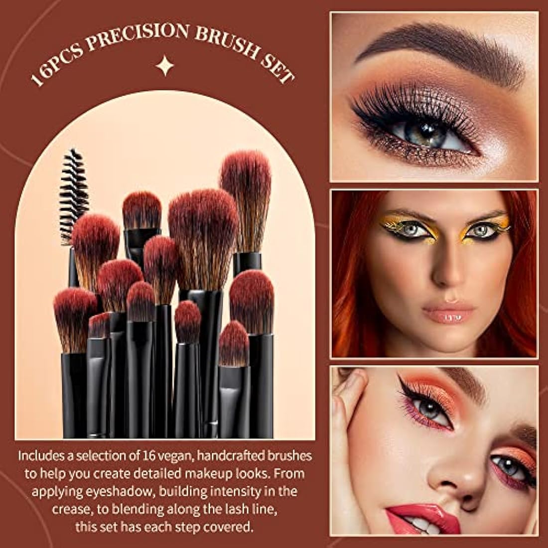 Jessup 16Pcs Professional Eye Makeup Brushes Set | Synthetic Black