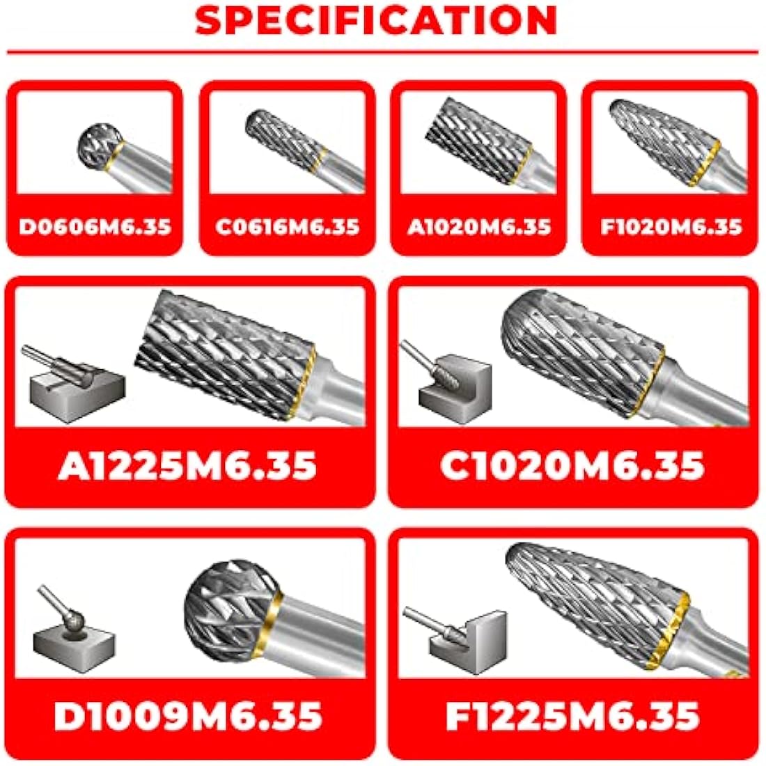 Pilim 8PC Tungsten Carbide Burr Set | 1/4" Shank Double Cut Rotary Bits