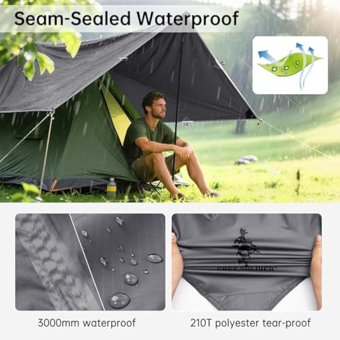 FREE SOLDIER Waterproof Camping Tarp – 3m x 3.2m Ripstop Hammock Shelter