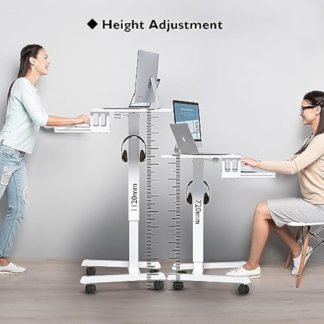 BONTEC Mobile Standing Desk – Height Adjustable Two-Tier Laptop Workstation