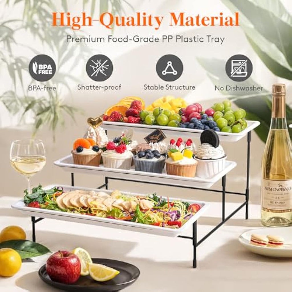 Lifewit 3-Tier Plastic Serving Platter with Collapsible Metal Stand