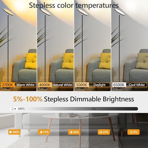 Jolof Store LED Uplighter Floor Lamp - Modern Dimmable Torchiere, Black