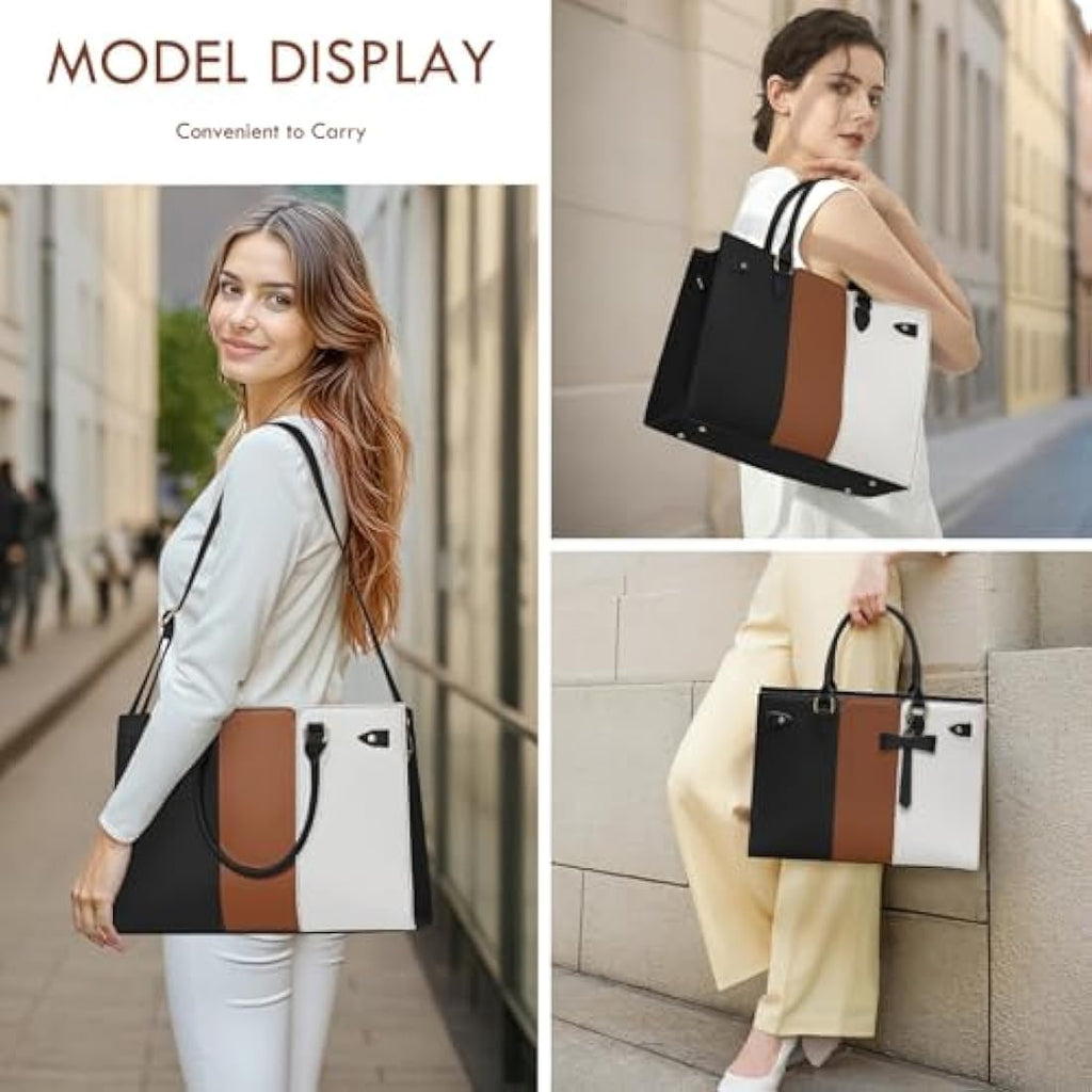 RAINSMORE 15.6 Inch Laptop Tote Bag – PU Leather Work Handbag for Women
