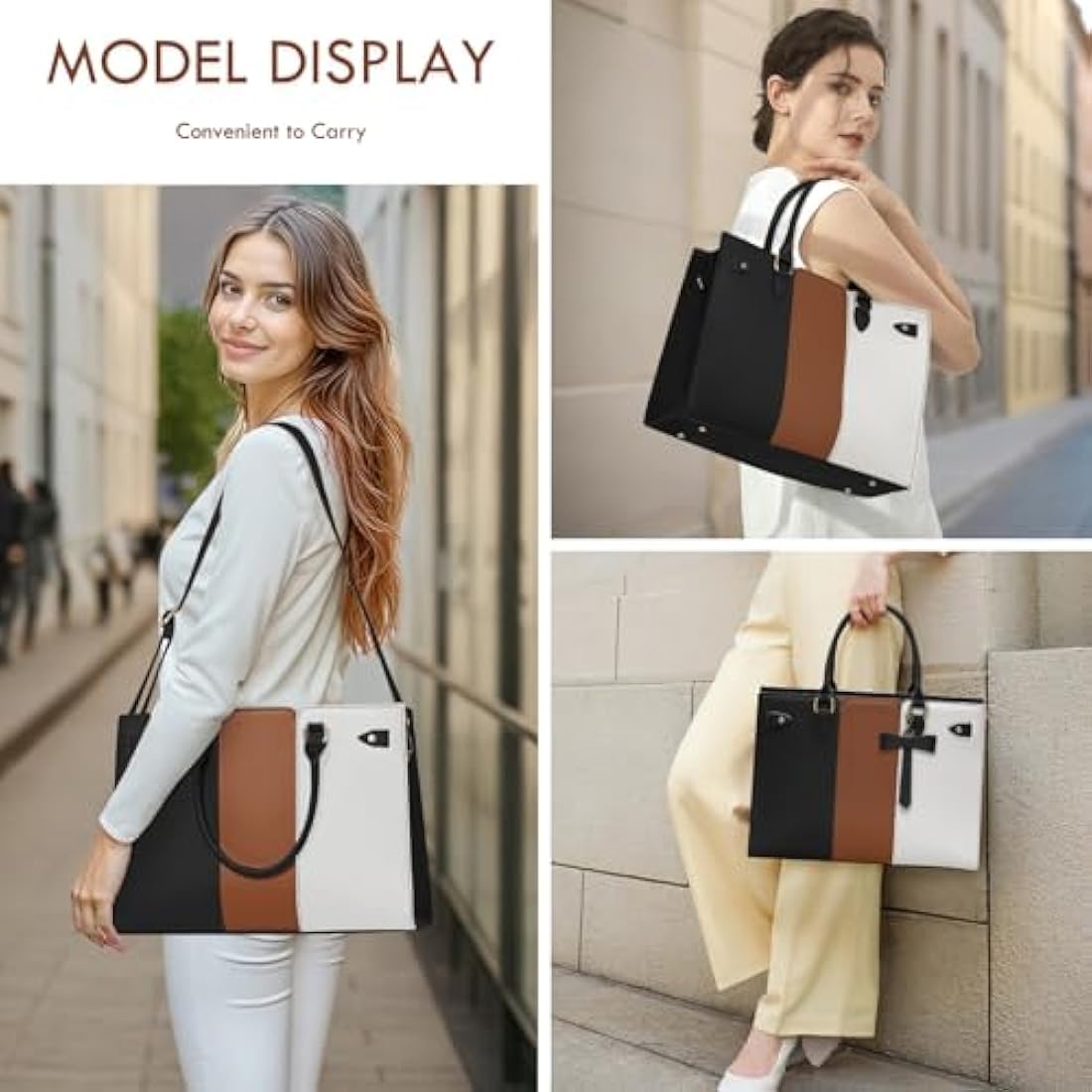 RAINSMORE 15.6 Inch Laptop Tote Bag – PU Leather Work Handbag for Women