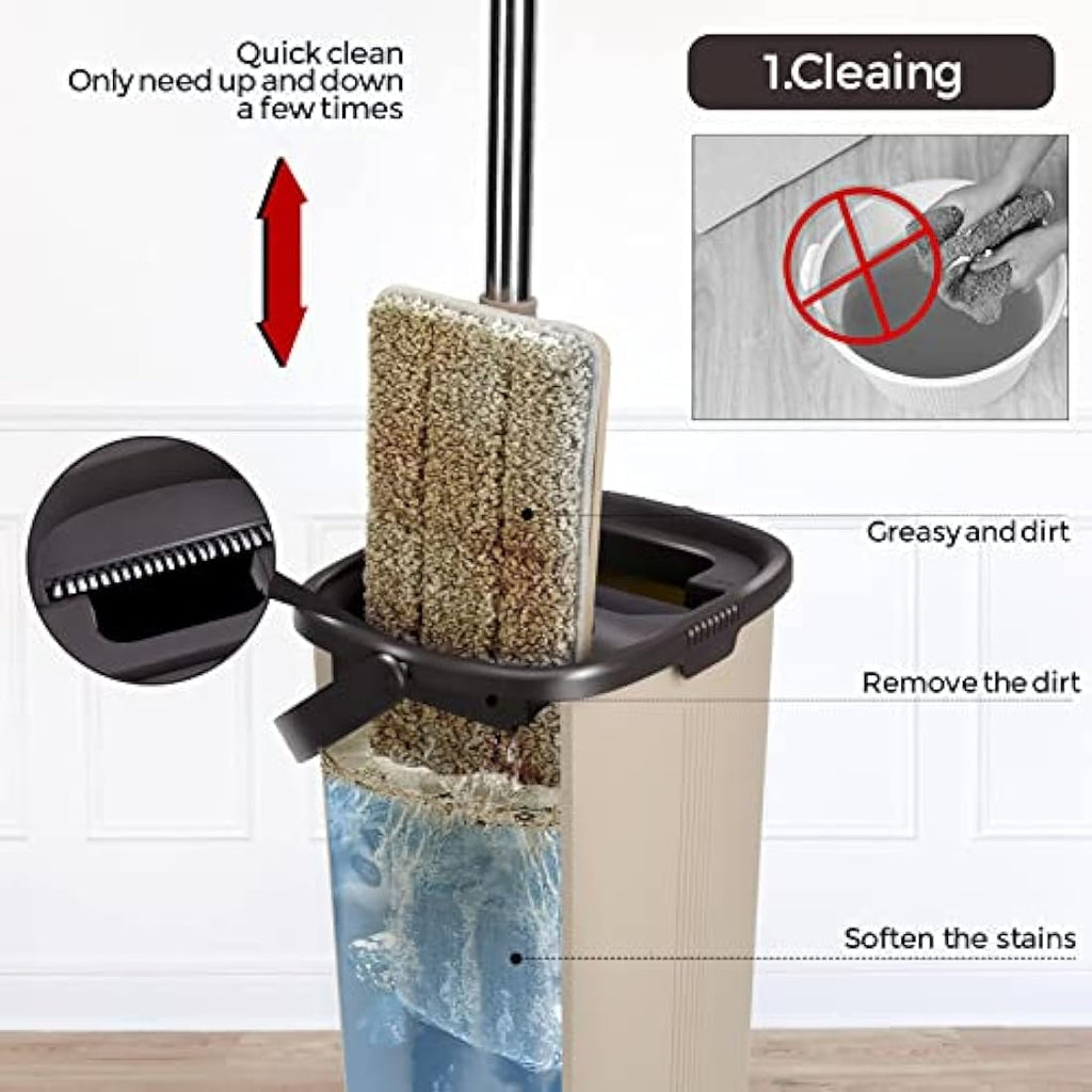 Masthome Flat Mop and Bucket Set | 6 Microfibre Pads for Hardwood Floors