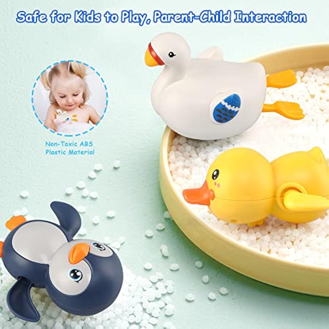 Baby Bath Toys – 4 Pack Wind Up Swimming Duck and Penguin
