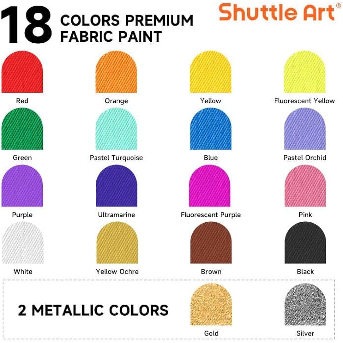 Shuttle Art Fabric Paint Set - 18 Permanent Textile Colors for Clothes