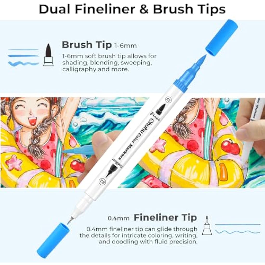 Ohuhu 120 Colours Dual Tip Brush Pens | Art Markers with Carrying Bag