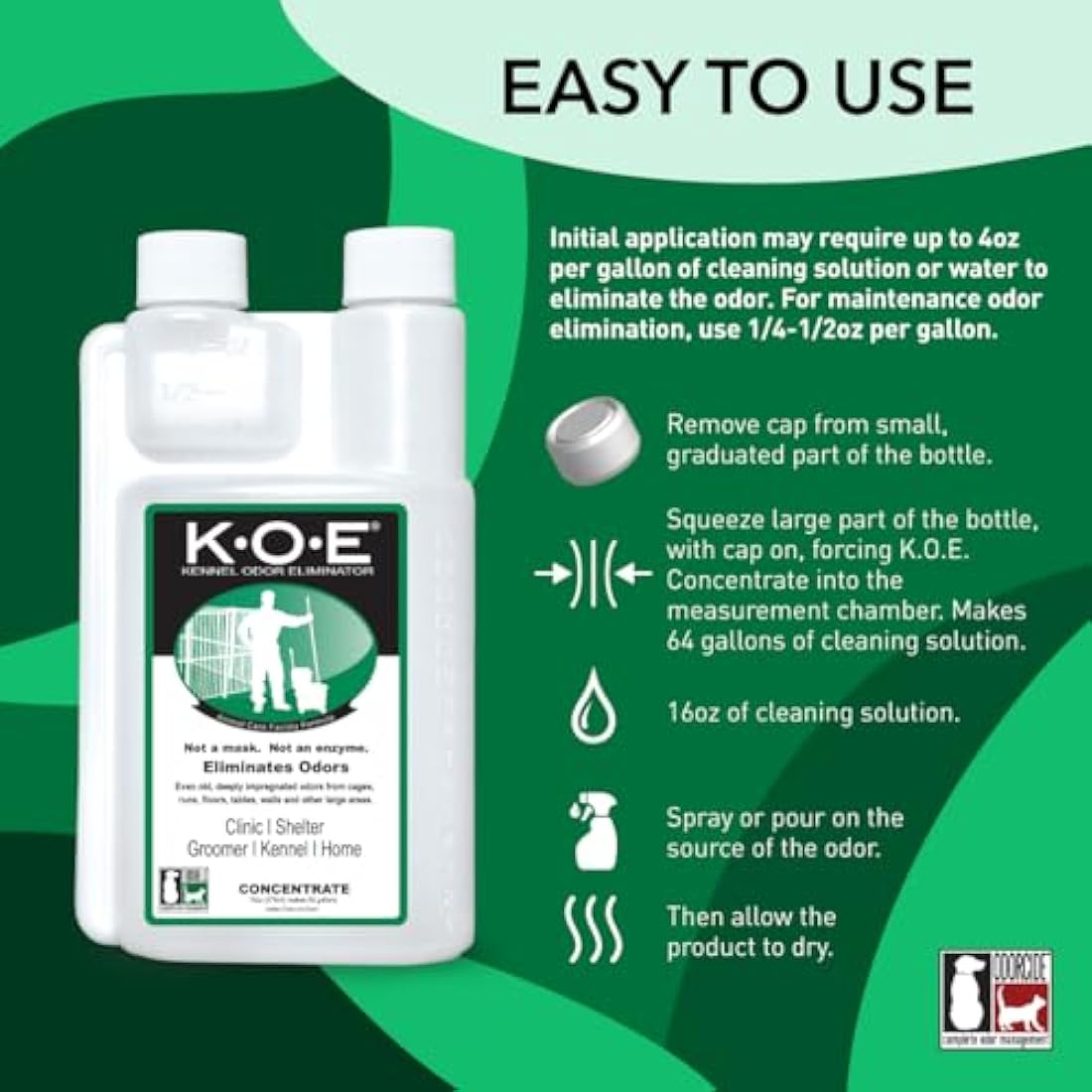 Thornell KOE Kennel Odor Eliminator Concentrate - Non-Toxic Formula, 16 oz