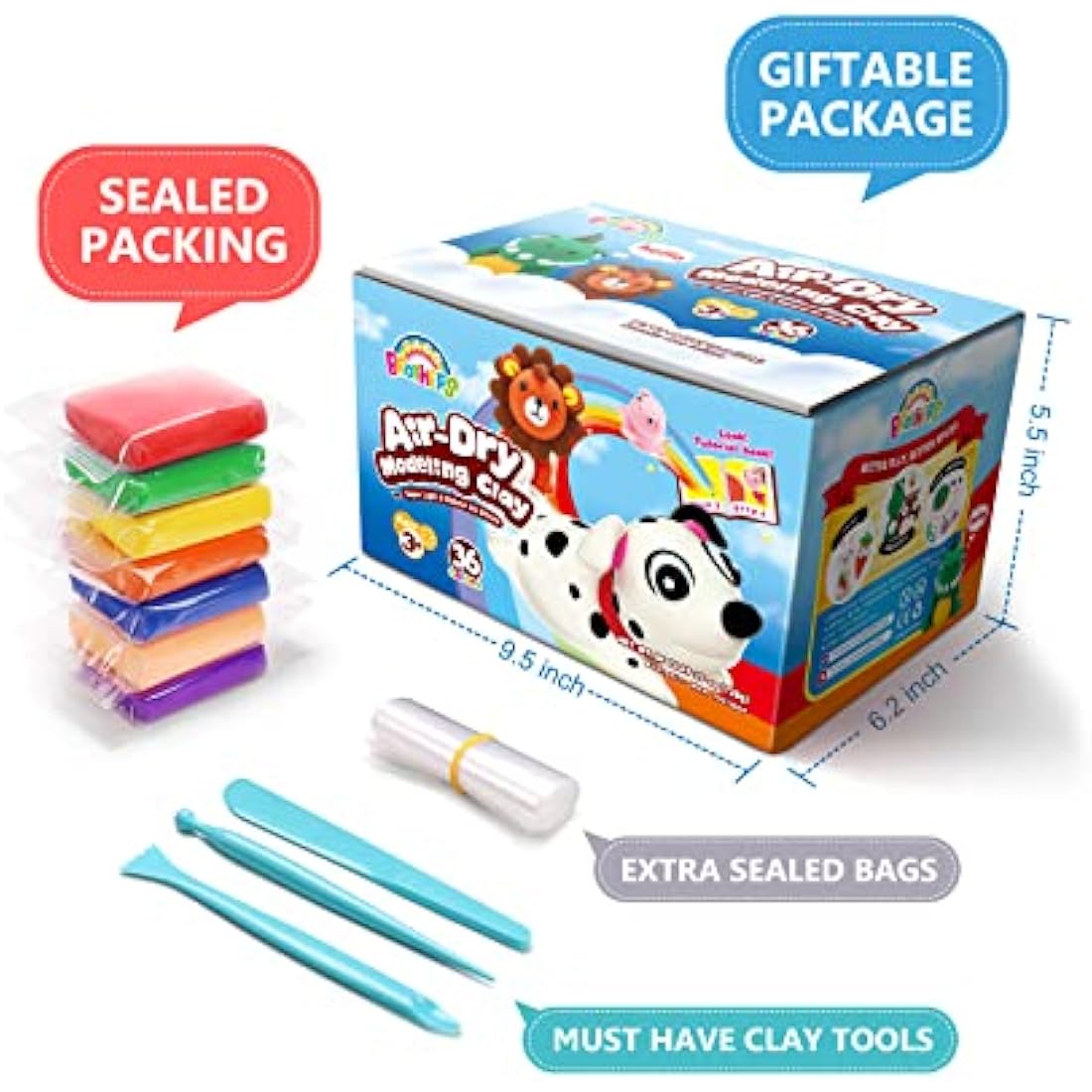 Sago Brothers Air Dry Clay – 36 Colors Modelling Clay Kit with Tools