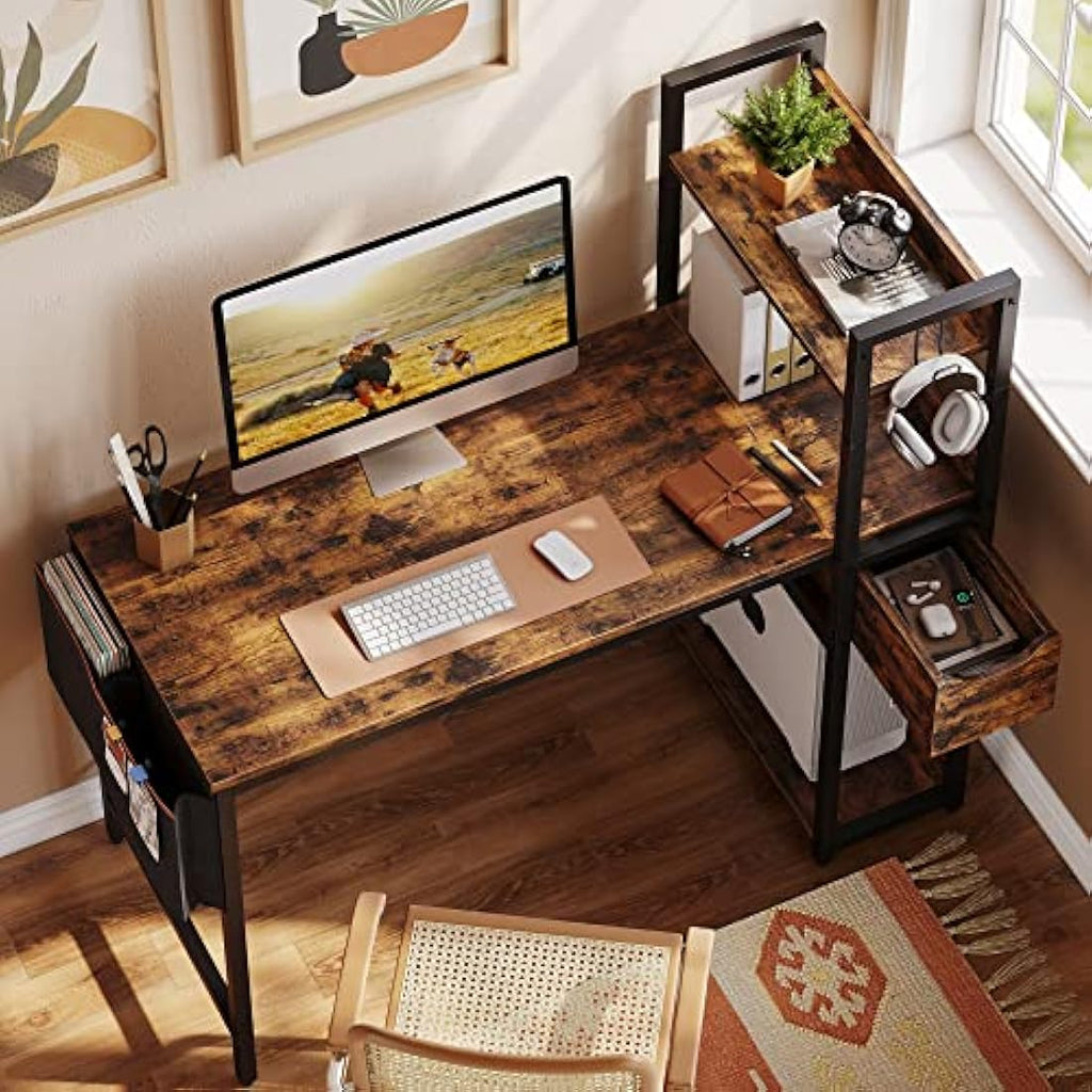 Bestier 120cm Corner Computer Desk with Drawer and Storage Shelves