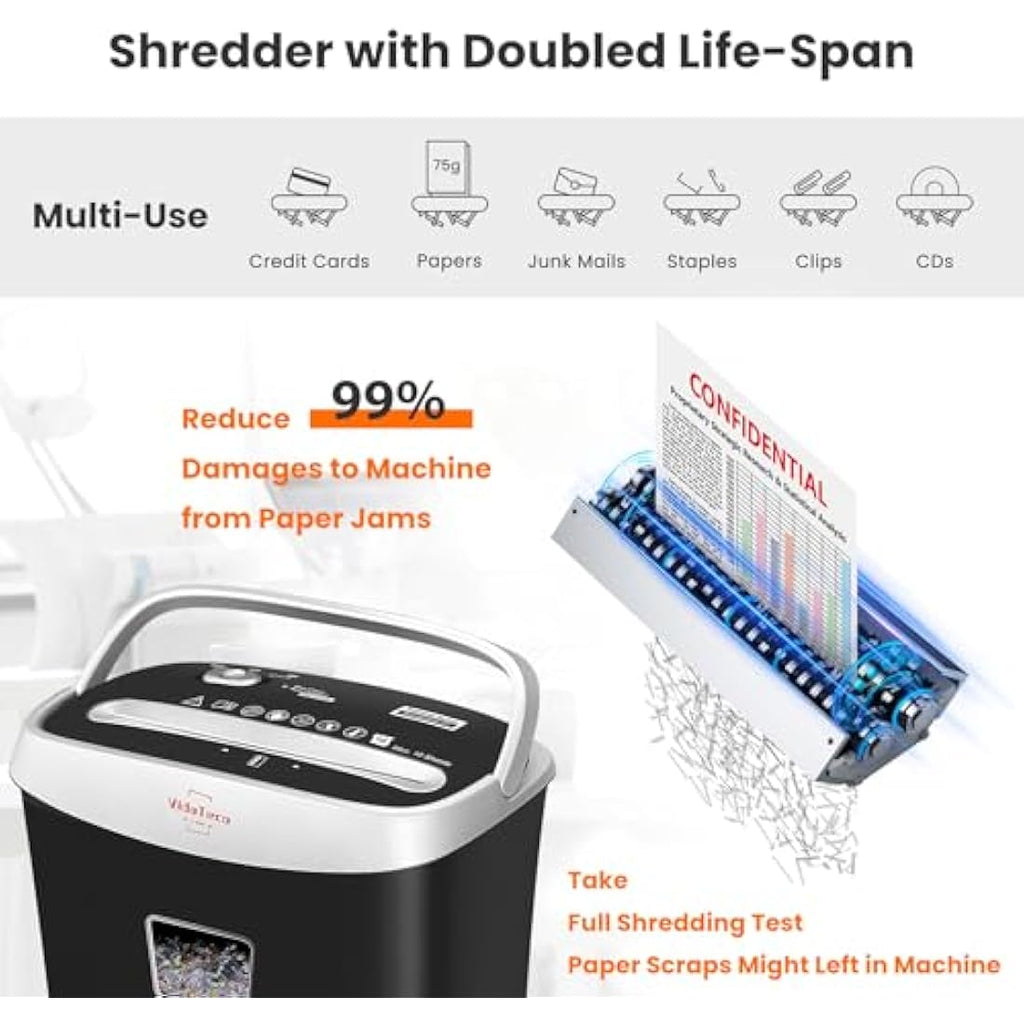 VidaTeco 10-Sheet Cross-Cut Paper Shredder | P-4 High Security Home Office