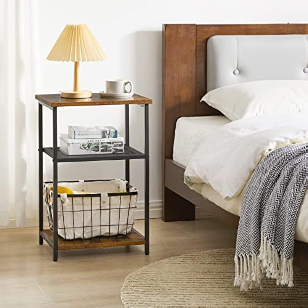 IBUYKE 3-Tier Industrial Side Table | Rustic Brown Metal End Table