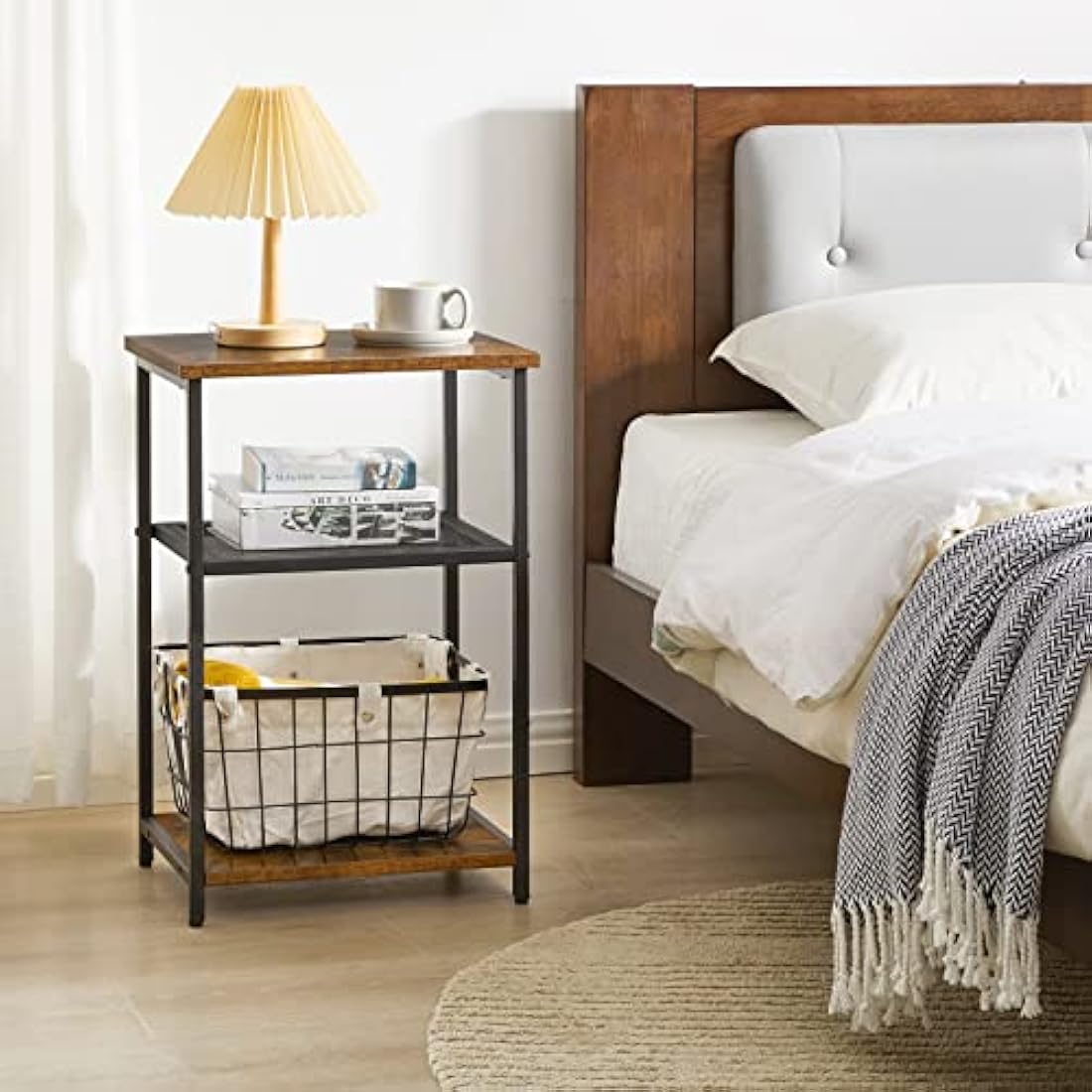 IBUYKE 3-Tier Industrial Side Table | Rustic Brown Metal End Table