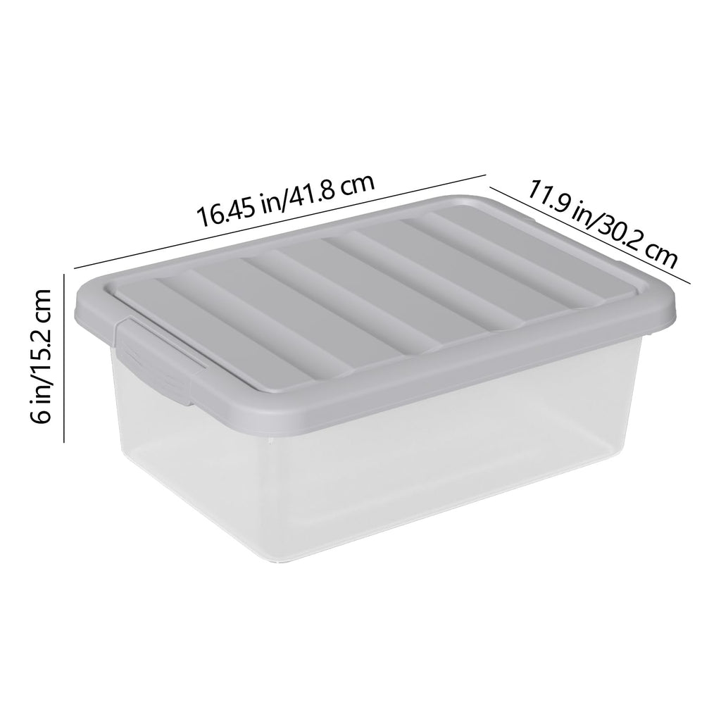 Yesdate 2 Pcs 16 L Clear Stackable Latch Bins, Plastic Storage Box with Gray Lid