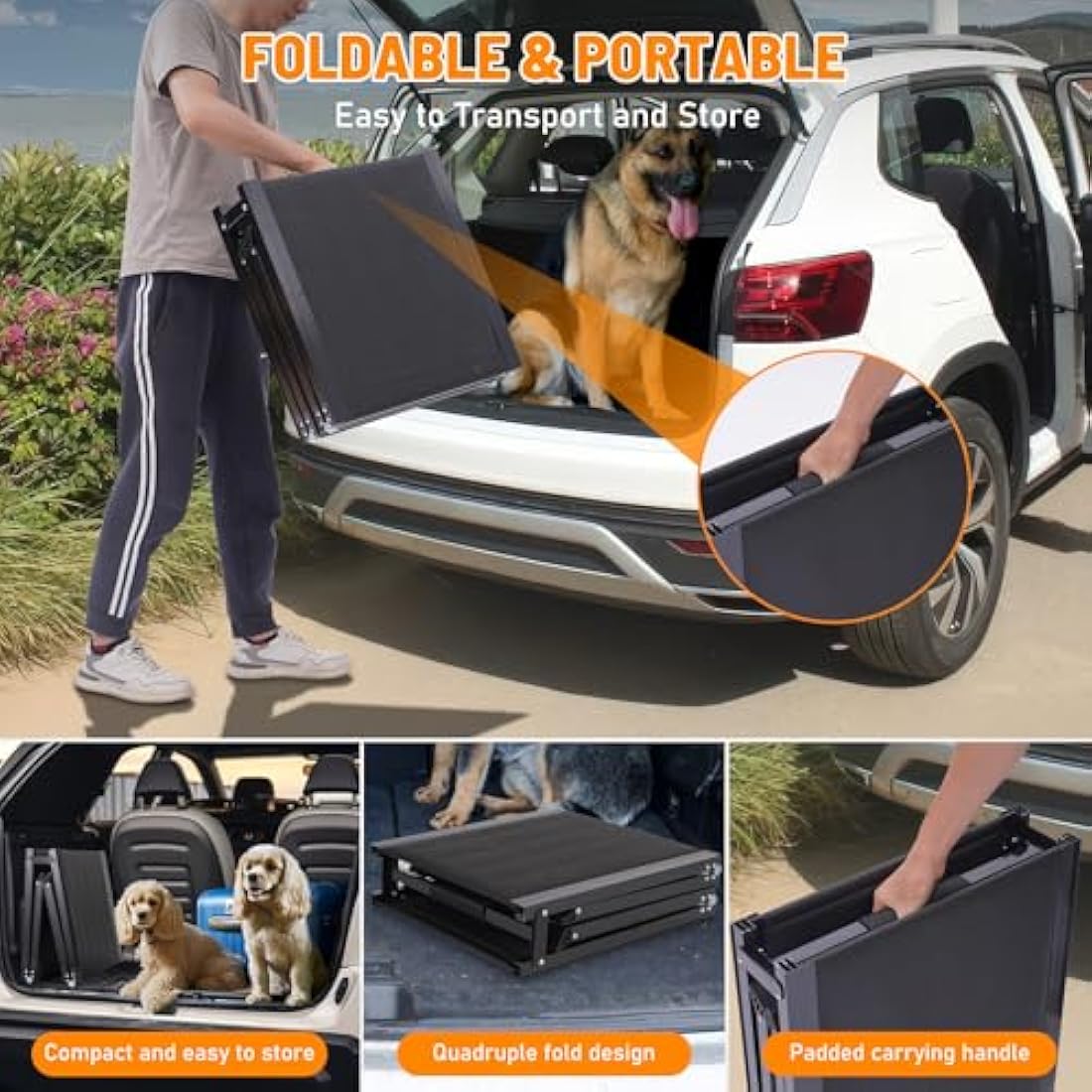 FASNATI Folding Dog Car Ramp | Non-Slip Aluminum Portable Pet Ramp for SUVs