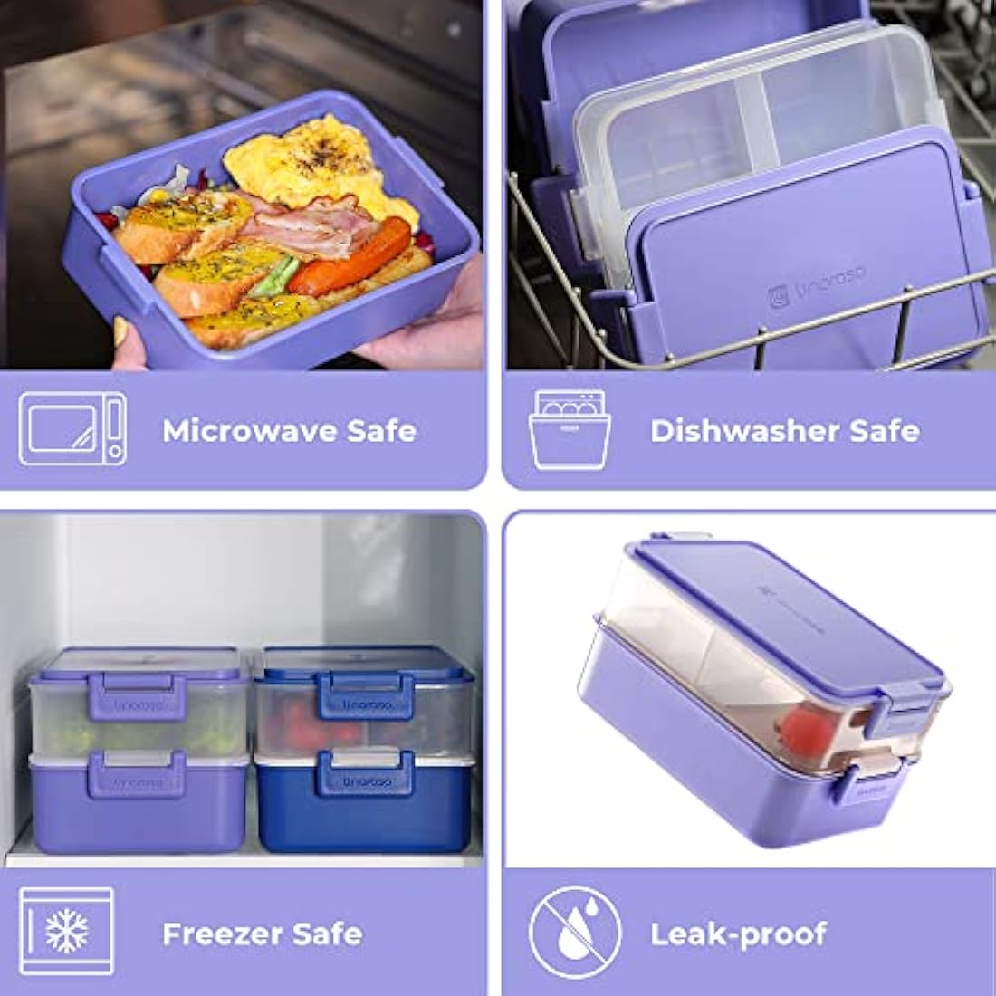 Linoroso Bento Lunch Box - 3 Compartment 2226ml Leak-Proof - Veri Peri