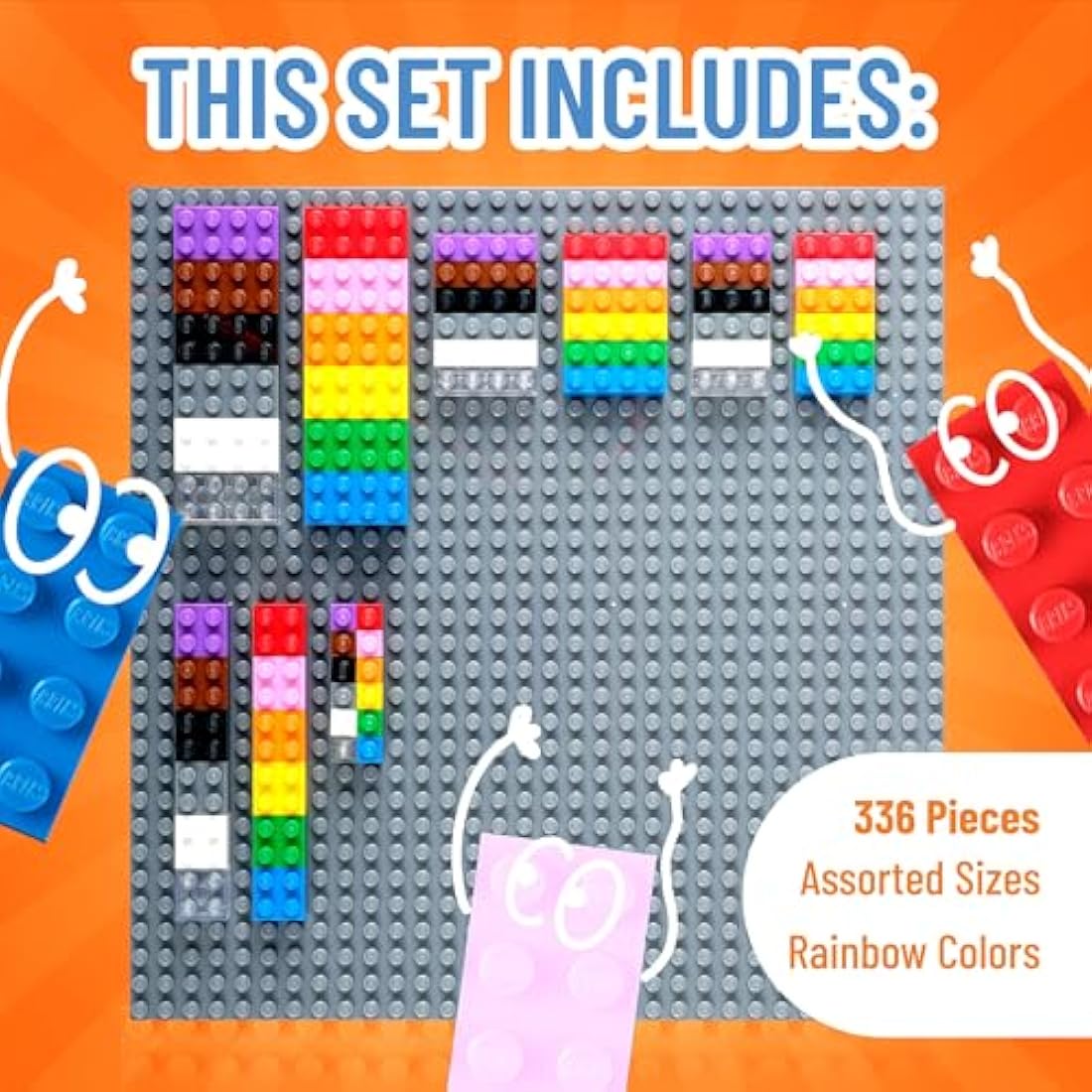 Strictly Briks 336 Piece Building Block Set with Baseplate – 12 Colors