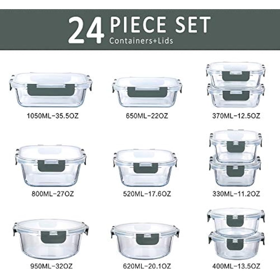 MCIRCO 24-Piece Glass Food Storage Containers | Airtight Meal Prep Set