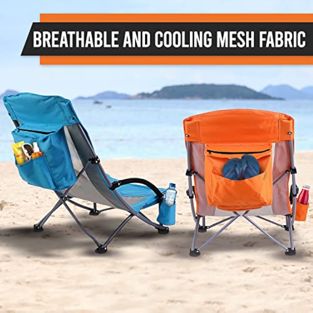 Nice C High Back Beach Camping Chair with Cooler Bag & Cup Holder – Orange