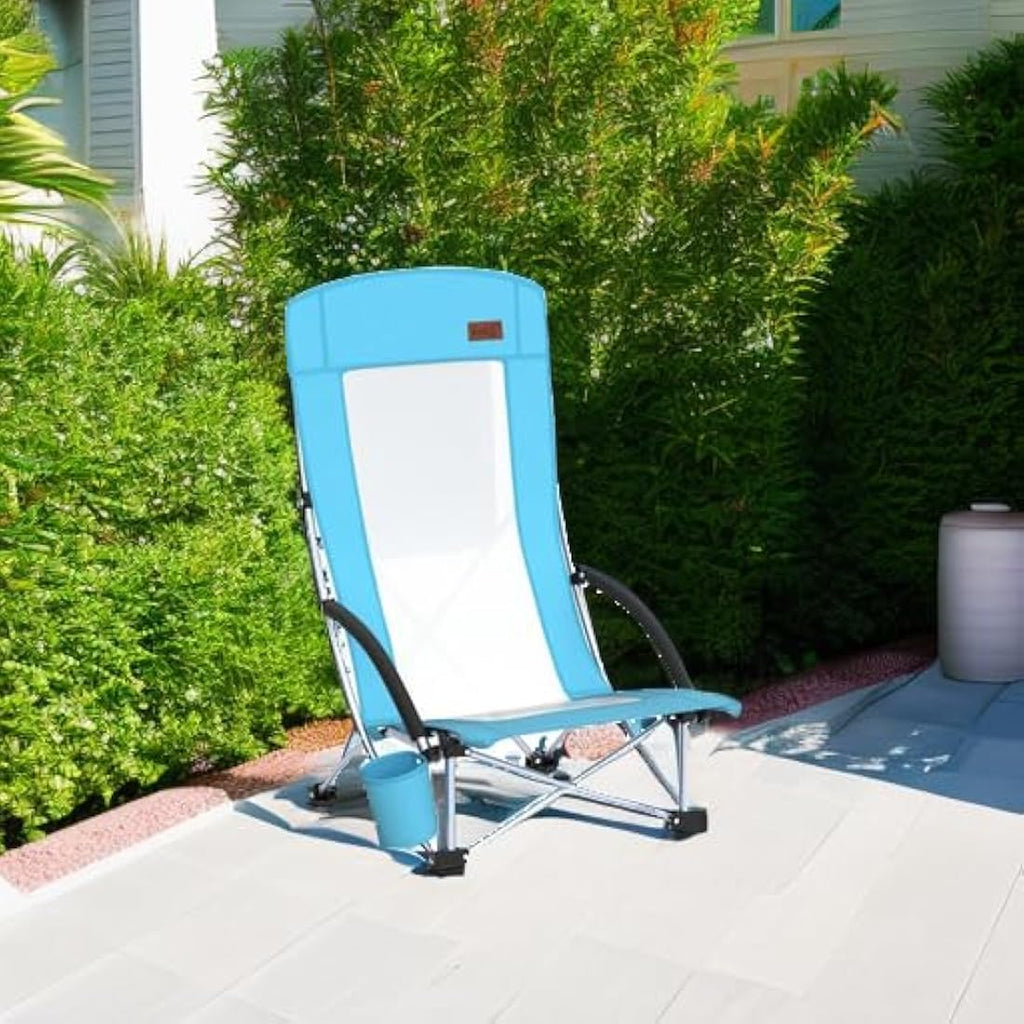 Nice C High Back Beach Camping Chair with Cooler Bag & Cup Holder, Blue