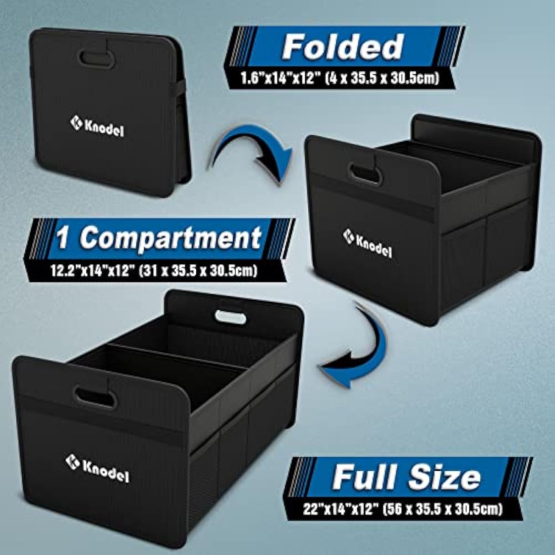 K KNODEL Car Boot Organiser | Foldable 600D Oxford Storage - Black