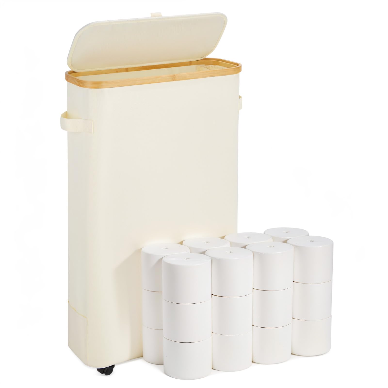 Vicyak 52L XL Toilet Paper Organizer Basket | Rolling Storage with Lid