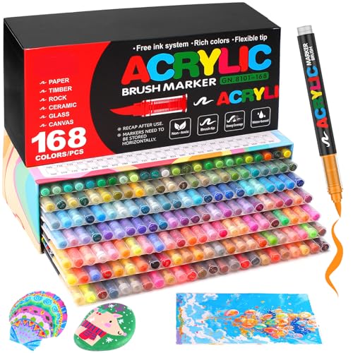Efimeso 120 Colors Acrylic Paint Pens – Water-Based Brush Markers