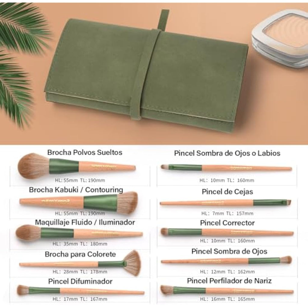 10-Piece Professional Bamboo Makeup Brushes Set with Case