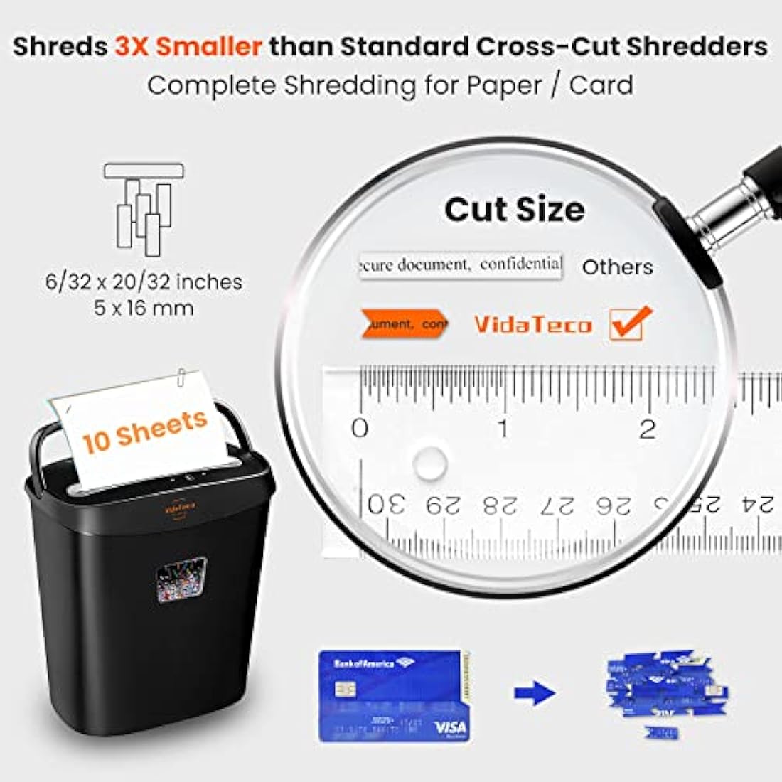 VidaTeco 10-Sheet Micro-Cut Paper Shredder | P-4 High Security