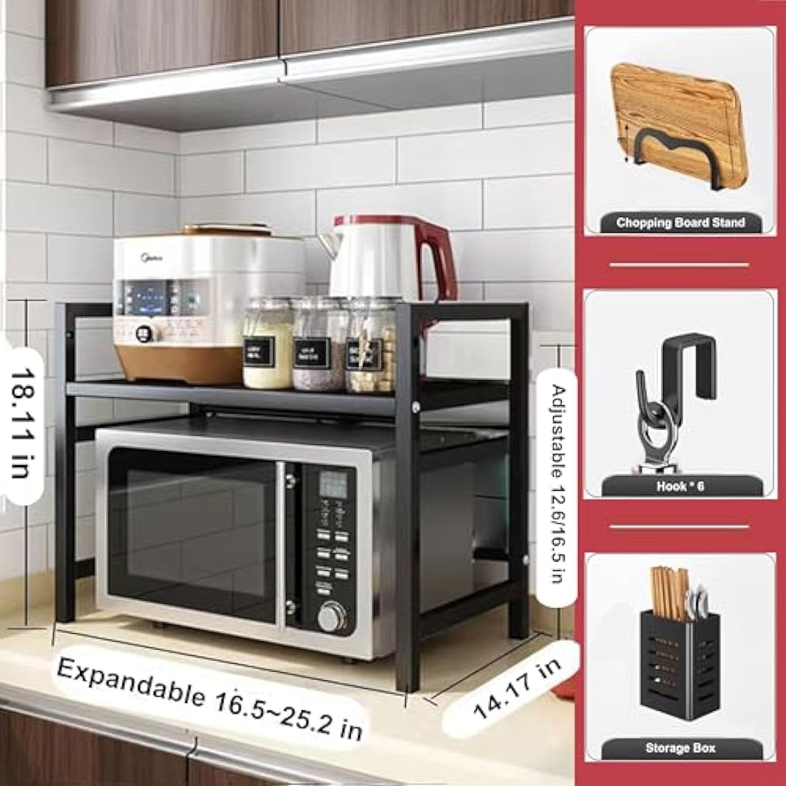 Wivico Extendable Microwave Oven Rack | 2-Tier Carbon Steel Kitchen Shelf