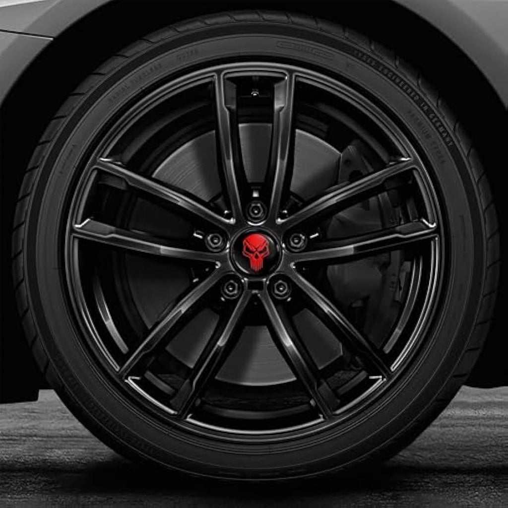 Biomar Labs 68mm BMW Wheel Centre Hub Caps - Red Black Skull - 4 Pack