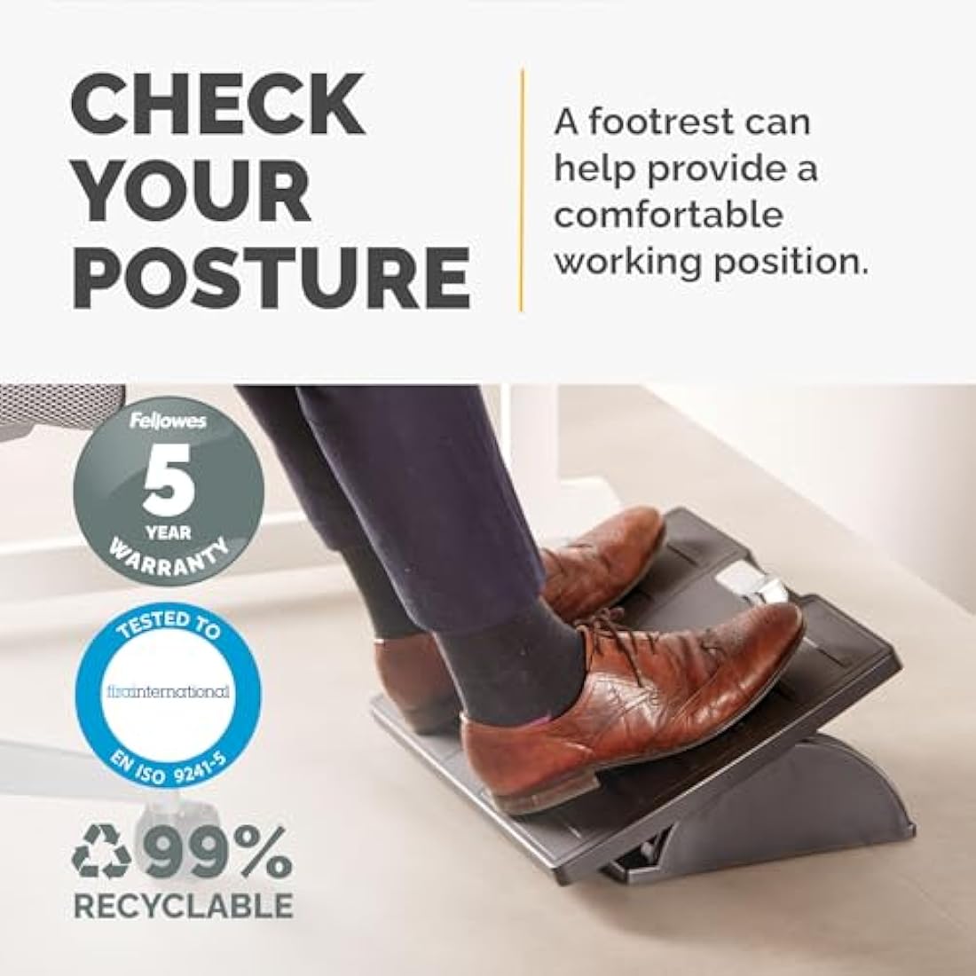 Fellowes Office Suites Ergonomic Foot Rest | Adjustable & Antibacterial