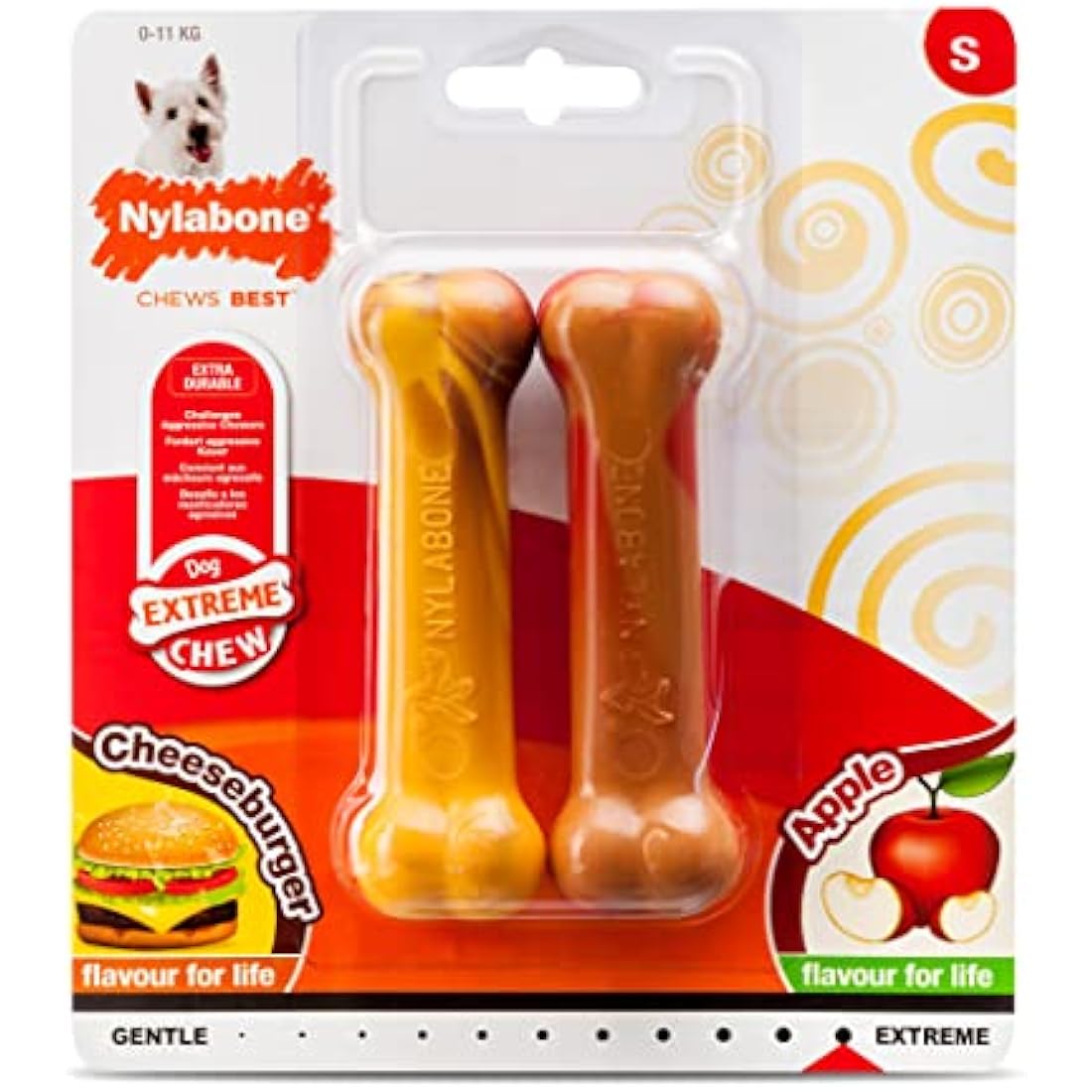 Nylabone Durable Dog Chew Toy - Cheeseburger & Apple - Small 2-Pack