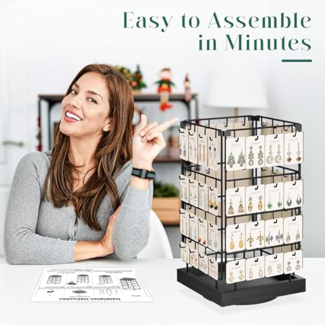 EsLuker.ly Rotating Earring Display Stand | 64 Hook Jewelry Rack