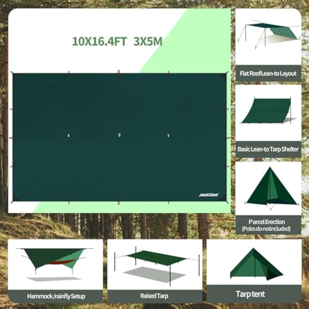 JAICOM 3x5m Waterproof Camping Tarp – PU3000mm UV Protection Polyester