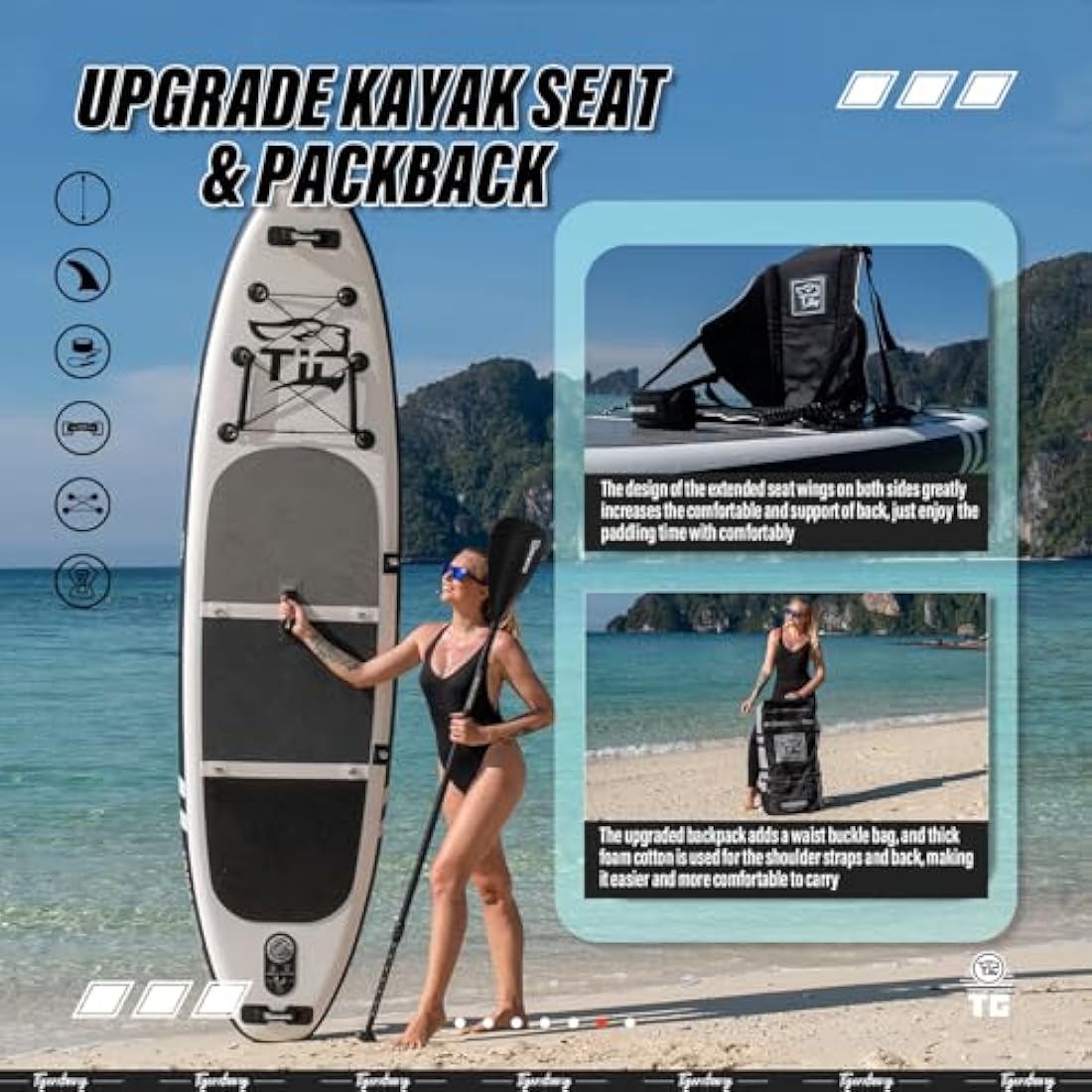 TIGERXBANG Inflatable Stand Up Paddle Board – 10'6" Military Grade SUP